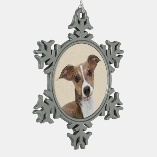 イタリアンGreyhound絵画 s – かわいいオリジナルドッグアート スノーフレークピューターオーナメント (左)