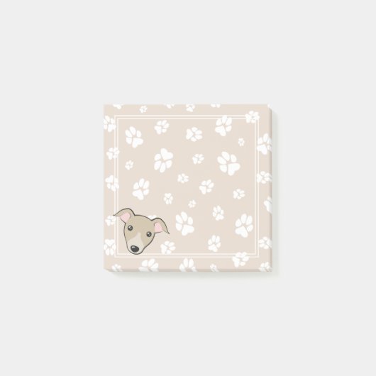 イタリアンGreyhound Cute cartoon Paw prints Beige ポストイット (正面)