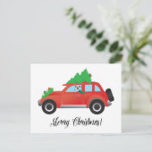 イタリアンGreyhound Dog Driving Car – クリスマスツリー シーズンポストカード (スタンド正面)