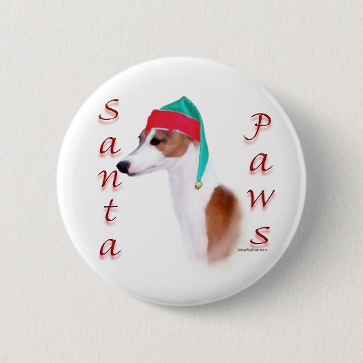 イタリアンGreyhound Santa Pawsボタン 缶バッジ (正面)