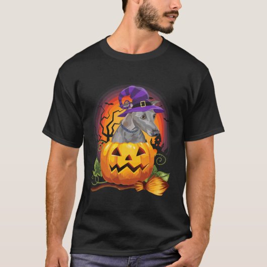 イタリアンGreyhound Witch Pumpkin Halloween – 犬の値リスト Tシャツ (正面)