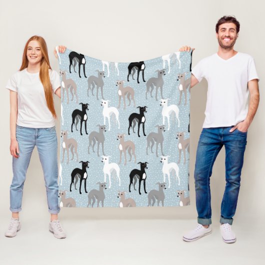 イタリアンGreyhoundsまたはWhipets Mid-Century モダン フリースブランケット (インサイチュ)