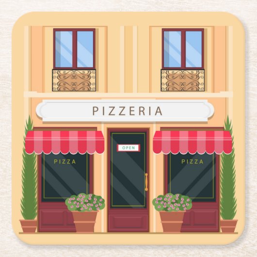 イタリアンPizzeriaオープン スクエアペーパーコースター (正面)