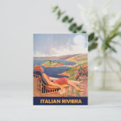 イタリアンriviera、ウーマンオンホテルテラス、ヴィンテージ ポストカード (スタンド正面)