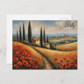 イタリアヴィンテージウォーターカラートスカニーヴィラトラベル ポストカード (正面/裏面)