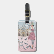 イタリアヴェネツィアトラベルピンクグレー鳩ガールスケッチ