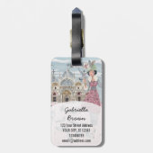 イタリアヴェネツィアトラベルピンクグレー鳩ガールスケッチ ラゲッジタグ (裏面縦)