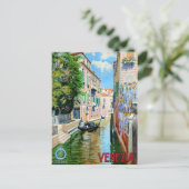 イタリアヴェネツィアヴィンテージ旅行ポスター復元 ポストカード (スタンド正面)