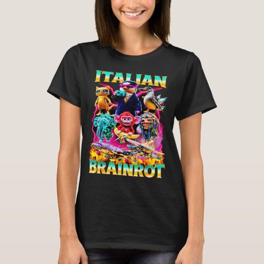 イタリア人の脳内妄想の種類を表したMemeキャラの手描きデザイン Tシャツ (正面)