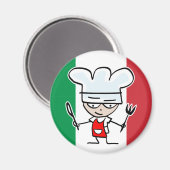イタリア人シェフの冷蔵庫マグネット、カートゥーンと旗付き マグネット (正面/裏面)