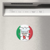 イタリア人シェフの冷蔵庫マグネット、カートゥーンと旗付き マグネット (インサイチュ (食洗機))