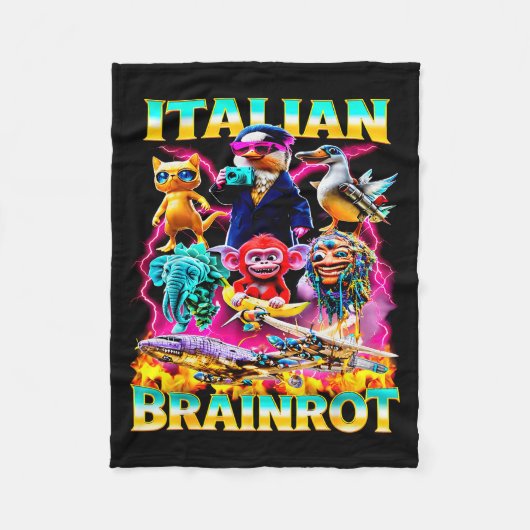 イタリア人脳炎ミームキャラクターの手描きタイプ フリースブランケット (正面)