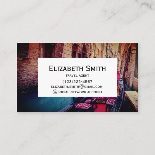 イタリア伝統的のヴェネツィアのゴンドラ付き運河 名刺 (裏面)