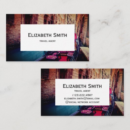 イタリア伝統的のヴェネツィアのゴンドラ付き運河 名刺 (正面/裏面)