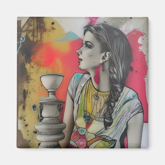 イタリア古代ポンペイファッション女性 マグネット (正面)