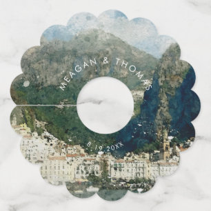 イタリア国外のアマルフィ結婚したー海岸 ワイングラスタグ