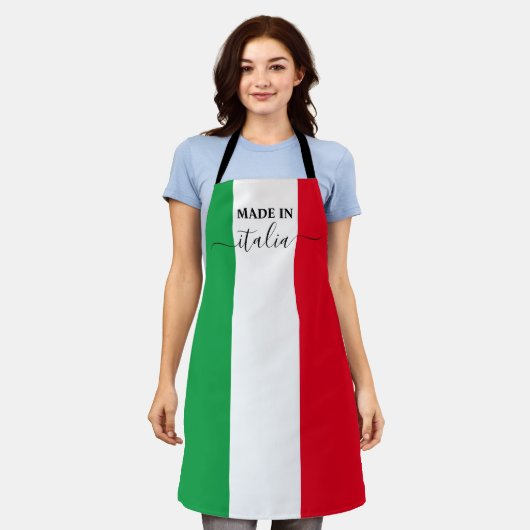 イタリア国旗でイタリアン作られた赤い白の緑イタリア エプロン (着用した状態)