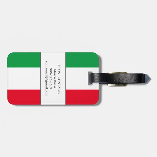 イタリア国旗でイタリアン作られた赤い白の緑イタリア ラゲッジタグ (裏面横)