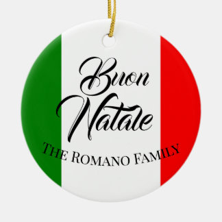 イタリア国旗とファミリーネームのクリスマス Buon Natale セラミックオーナメント