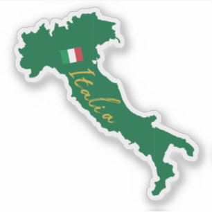 イタリア国旗と名前のイタリアの地図の輪郭 シール