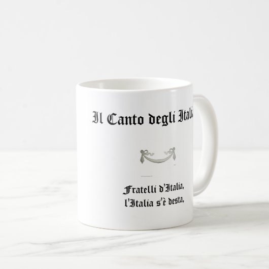 イタリア国旗と国歌の冒頭部分がデザインされたマグカップ コーヒーマグカップ (正面右)