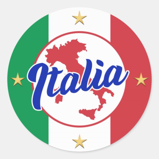 イタリア国旗と地図 ラウンドシール (正面)