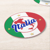 イタリア国旗と地図 ラウンドペーパーコースター (アングル)