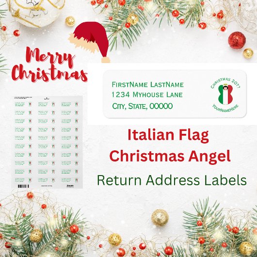 イタリア国旗のクリスマス天使 宛先ラベル ラベル