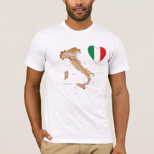 イタリア国旗のハートと地図Tシャツ Tシャツ