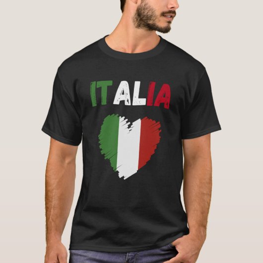 イタリア国旗のホリデーイタリアハートイタリアン国旗 Tシャツ (正面)