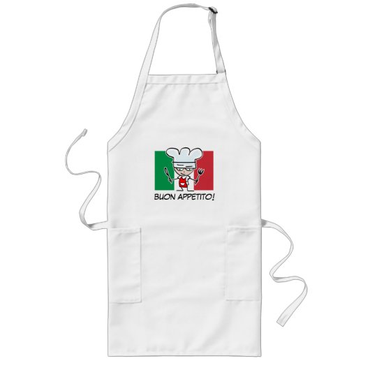 イタリア国旗の入ったイタリア人シェフのBBQエプロン ロングエプロン (正面)