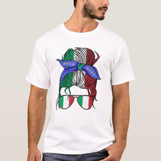 イタリア国旗の散らかっイタリアンたパン Tシャツ (正面)