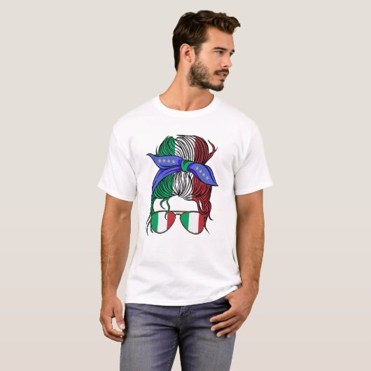 イタリア国旗の散らかっイタリアンたパン Tシャツ (正面フル)