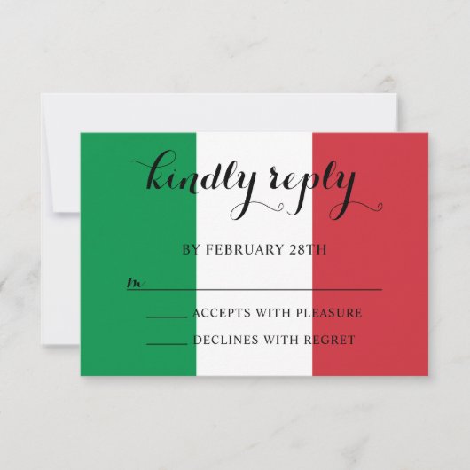 イタリア国旗の色を使った結婚式の返信カード「返信お願いします」 出欠カード (正面)