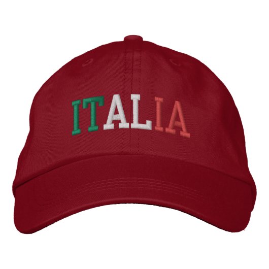 イタリア国旗の色グリーンホワイトとレッド 刺繍入りキャップ (正面)