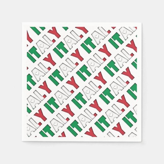 イタリア国旗の色タイポグラフィパターンハート スタンダードカクテルナプキン (正面)