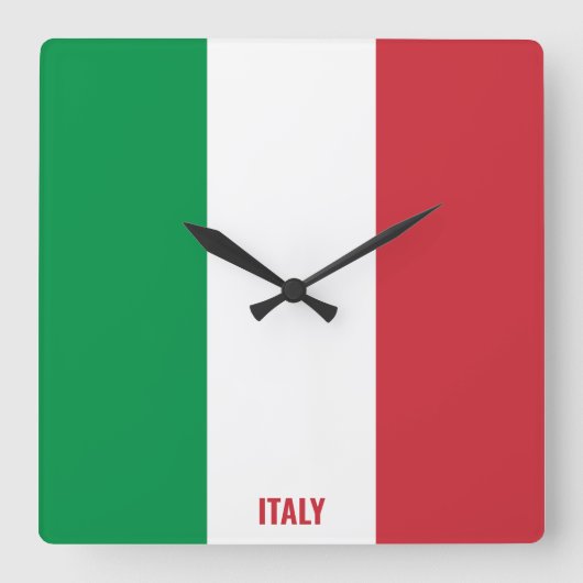 イタリア国旗の輝く愛国心 スクエア壁時計 (正面)