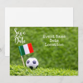 イタリア国旗を持つサッカーボール日付を保存 招待状 (正面/裏面)