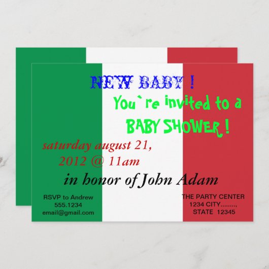 イタリア国旗を持つベビーシャワー招待状 招待状 (正面/裏面)