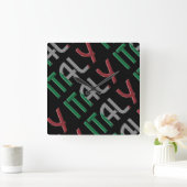 イタリア国旗イタリアンカラーズタイポグラフィ スクエア壁時計 (ホーム)