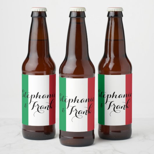 イタリア国旗カラーのウェディング ビールラベル (ボトル)