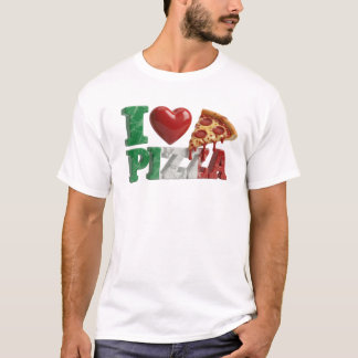 イタリア国旗カラーの I LOVE PIZZA モダンアート Tシャツ