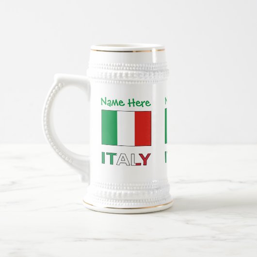 イタリア国旗グリーン パーソナライズ ビールジョッキ (左)