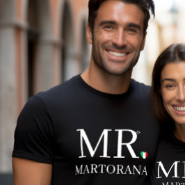 イタリア国旗ハートのMR. ペアの旧姓Tシャツ Tシャツ