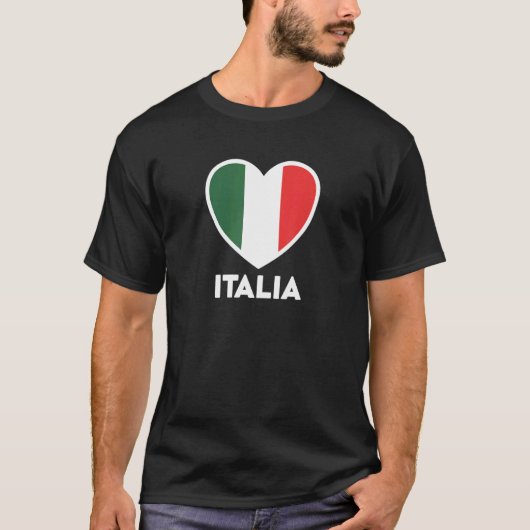 イタリア国旗ハートグリーンホワイトレッド Tシャツ (正面)