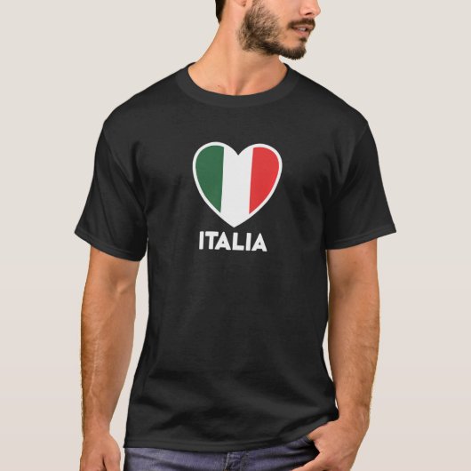 イタリア国旗ハートグリーンホワイトレッド Tシャツ (正面)