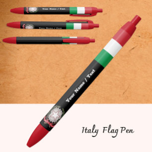 イタリア国旗ペン, イタリア / 名入れ 黒ボールペン