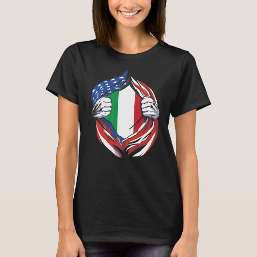 イタリア国旗誇りを持ったアメリカのイタリアン伝統 Tシャツ (正面)