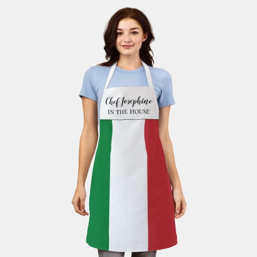 イタリア国旗風カスタムシェフ名入り面白いギフト エプロン (着用した状態)