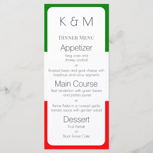 イタリア国旗 イタリアの色 メニュー (正面)